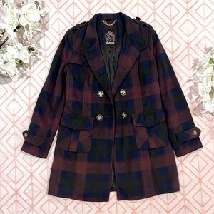 ✨🤎 COOGI Vintage Women’s Plaid Wool Blend Coat Outerwear Trench Coat Jacket 🤎✨